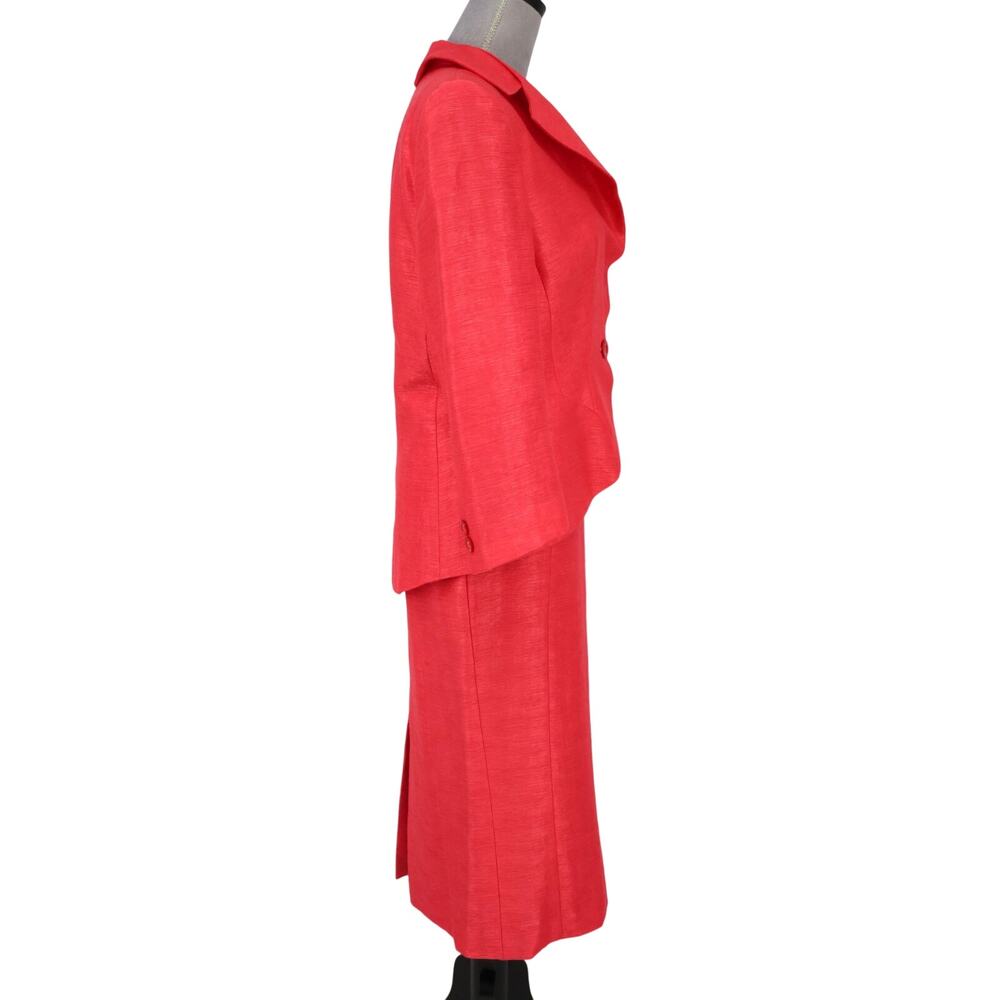 Javier Simorra Skirt Suit Womens 6 Pink Linen Blend Lined Fitted Designer Career - Picture 6 of 16